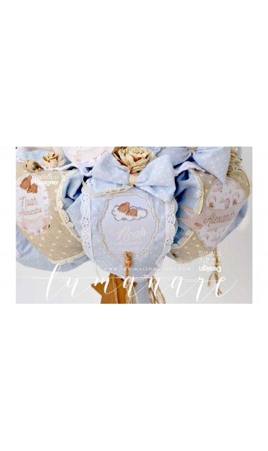 Lumanare de botez cu ursulet de plus,baloane de aer cald si norisori Air Blue Balloon Teddy Bear 12